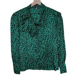 Vintage Louis Feraud Silky Neck Tie Artsy Button Up Blouse Size US 12